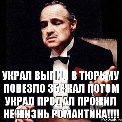 украл выпил в тюрьму повезло збежал потом украл продал прожил не жизнь романтика!!!!