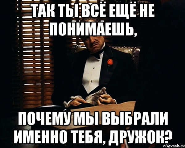 Так ты всё ещё не понимаешь, почему мы выбрали именно тебя, дружок?, Мем Дон Вито Корлеоне