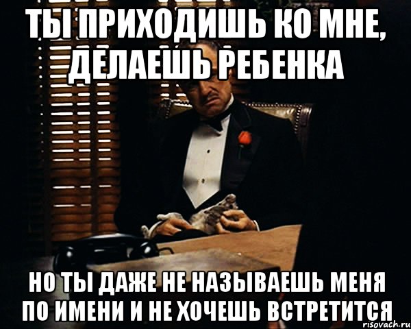 Ты приходишь ко мне, делаешь ребенка Но ты даже не называешь меня по имени и не хочешь встретится, Мем Дон Вито Корлеоне