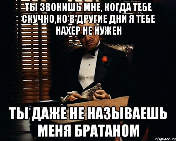 Ты звонишь мне, когда тебе скучно,но в другие дни я тебе нахер не нужен ты даже не называешь меня братаном, Мем Дон Вито Корлеоне