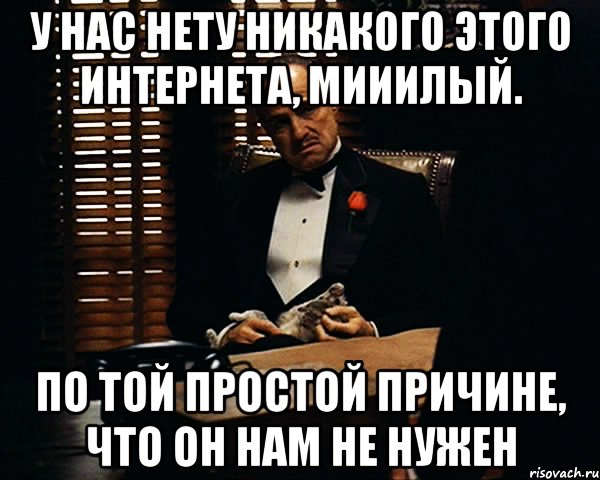 у нас нету никакого этого интернета, мииилый. по той простой причине, что он нам не нужен, Мем Дон Вито Корлеоне