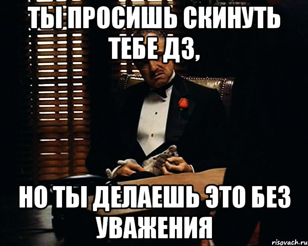 Ты просишь скинуть тебе ДЗ, но ты делаешь это без уважения, Мем Дон Вито Корлеоне