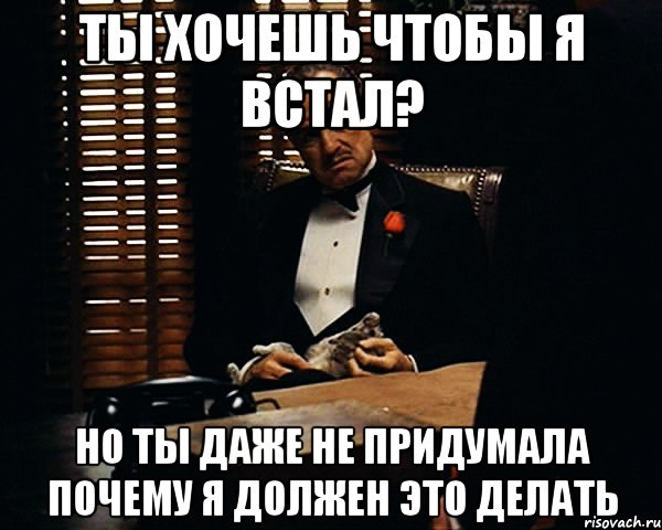 ты хочешь чтобы я встал? но ты даже не придумала почему я должен это делать, Мем Дон Вито Корлеоне