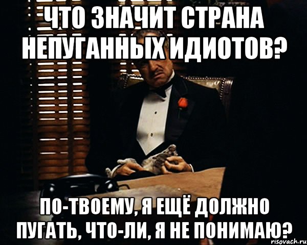 что значит страна непуганных идиотов? по-твоему, я ещё должно пугать, что-ли, я не понимаю?, Мем Дон Вито Корлеоне