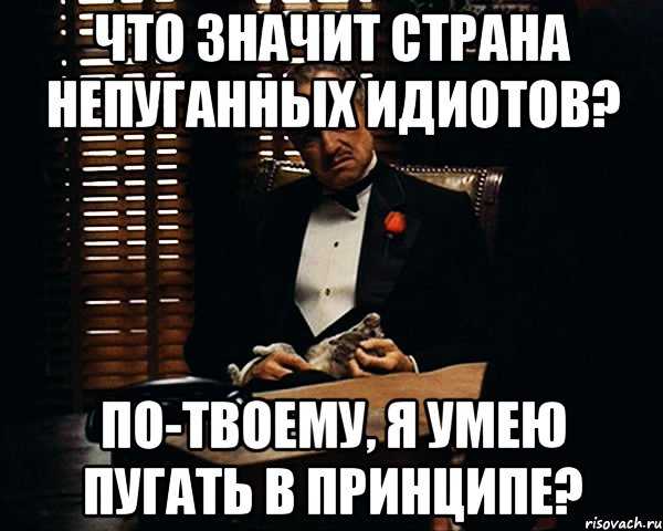 что значит страна непуганных идиотов? по-твоему, я умею пугать в принципе?, Мем Дон Вито Корлеоне