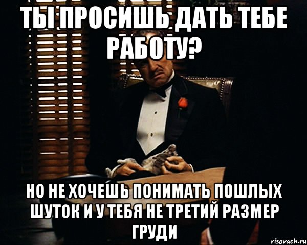 ты просишь дать тебе работу? Но не хочешь понимать пошлых шуток и у тебя не третий размер груди, Мем Дон Вито Корлеоне