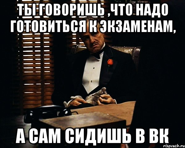 Ты говоришь ,что надо готовиться к экзаменам, а сам сидишь в вк, Мем Дон Вито Корлеоне