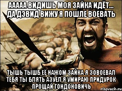 ААААА видишь моя зайка идёт... Да Дэвид вижу я пошле воевать тышь тышб её нажом зайка я зовоевал тебя ты блять азуел я умираю придурок прощай гондоновичь, Мем Это Спарта