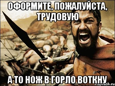 Оформите, пожалуйста, трудовую а то нож в горло воткну, Мем Это Спарта