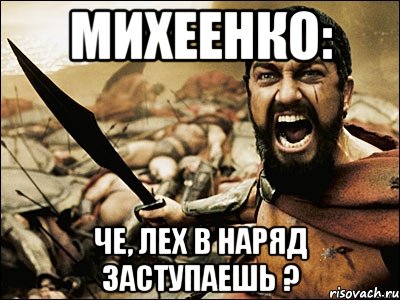 Михеенко: че, Лех в наряд заступаешь ?, Мем Это Спарта