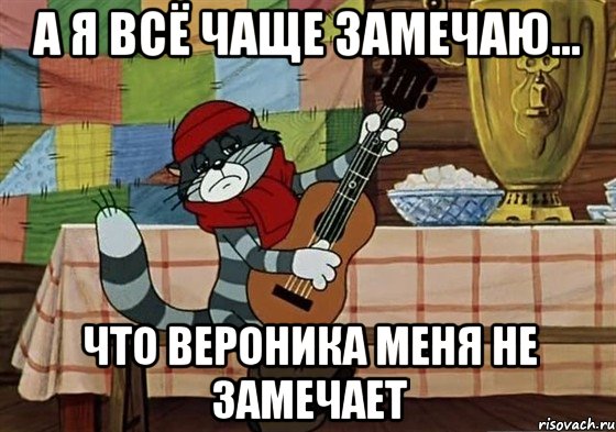 А Я ВСЁ ЧАЩЕ ЗАМЕЧАЮ... ЧТО ВЕРОНИКА МЕНЯ НЕ ЗАМЕЧАЕТ, Мем Грустный Матроскин с гитарой