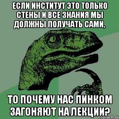 если институт это только стены и все знания мы должны получать сами, то почему нас пинком загоняют на лекции?, Мем Филосораптор