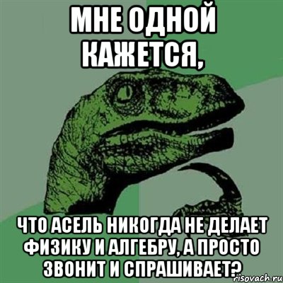 Мне одной кажется, Что Асель никогда не делает физику и алгебру, а просто звонит и спрашивает?, Мем Филосораптор