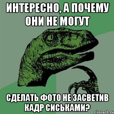 Интересно, а почему они не могут Сделать фото не засветив кадр сиськами?, Мем Филосораптор