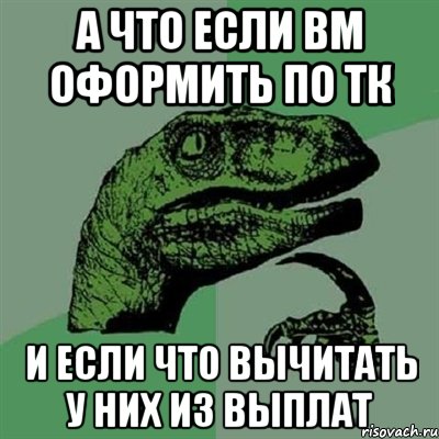 а что если вм оформить по тк и если что вычитать у них из выплат, Мем Филосораптор