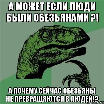 А может если люди были обезьянами ?! А почему сейчас обезьяны не превращяются в людей!?, Мем Филосораптор