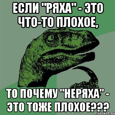 Если "ряха" - это что-то плохое, то почему "неряха" - это тоже плохое???, Мем Филосораптор