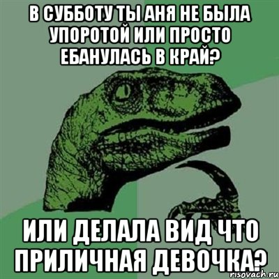 в субботу ты Аня не была упоротой или просто ебанулась в край? или делала вид что приличная девочка?, Мем Филосораптор