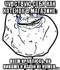 Чувствую себя как котёнок в магазине: всем нравлюсь, но никому и нахуй не нужен.., Мем Forever Alone
