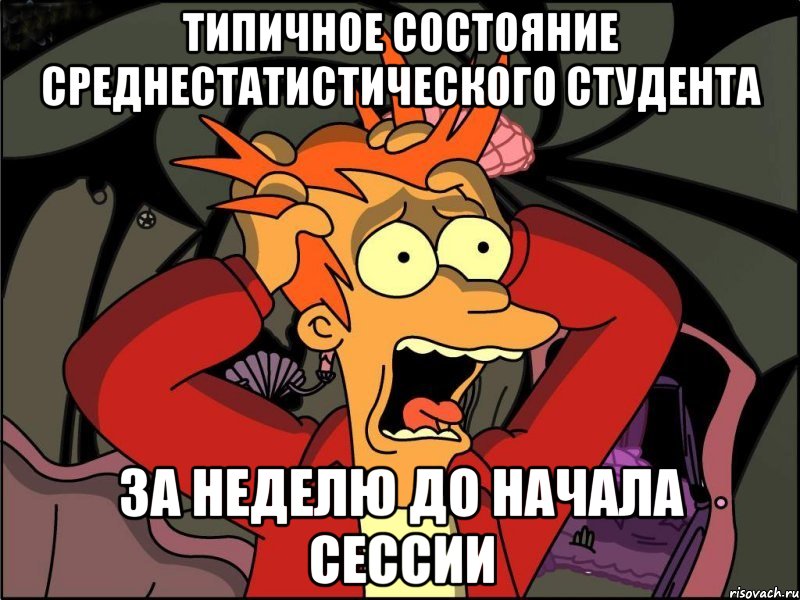 Типичное состояние среднестатистического студента за неделю до начала сессии, Мем Фрай в панике