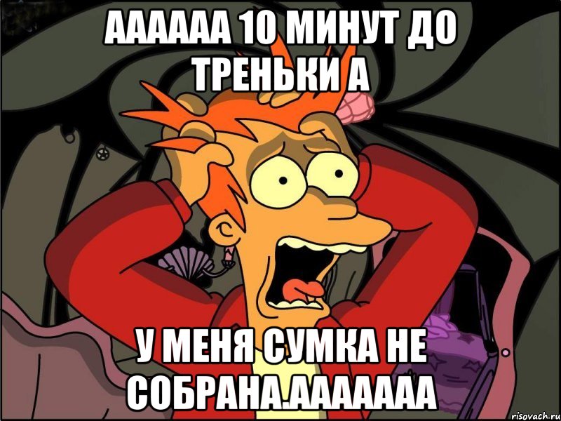 АААААА 10 минут до треньки а у меня сумка не собрана.ААААААА, Мем Фрай в панике