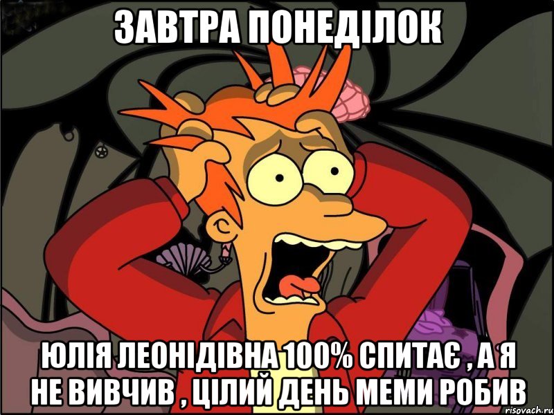 завтра понеділок Юлія Леонідівна 100% спитає , а я не вивчив , цілий день меми робив, Мем Фрай в панике