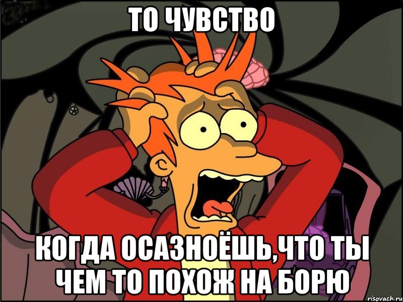 То чувство Когда осазноёшь,что ты чем то похож на Борю, Мем Фрай в панике