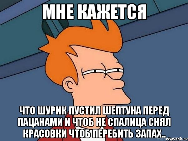 Мне кажется что шурик пустил шептуна перед пацанами и чтоб не спалица снял красовки чтоб перебить запах.., Мем  Фрай (мне кажется или)