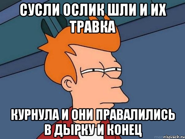 сусли ослик шли и их травка курнула и они правалились в дырку и конец, Мем  Фрай (мне кажется или)