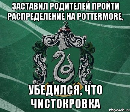 Заставил родителей пройти распределение на Pottermore, Убедился, что чистокровка