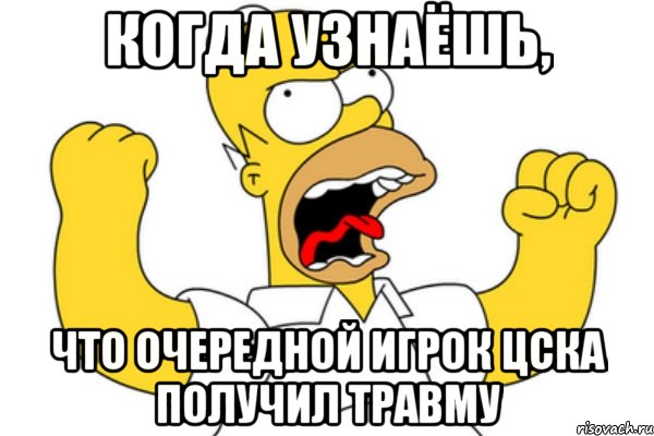 КОГДА УЗНАЁШЬ, ЧТО ОЧЕРЕДНОЙ ИГРОК ЦСКА ПОЛУЧИЛ ТРАВМУ, Мем Разъяренный Гомер