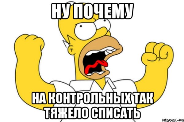 ну почему на контрольных так тяжело списать, Мем Разъяренный Гомер