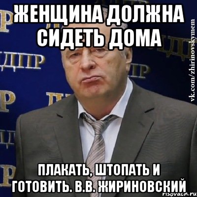 женщина должна сидеть дома плакать, штопать и готовить. В.в. жириновский, Мем Хватит это терпеть (Жириновский)