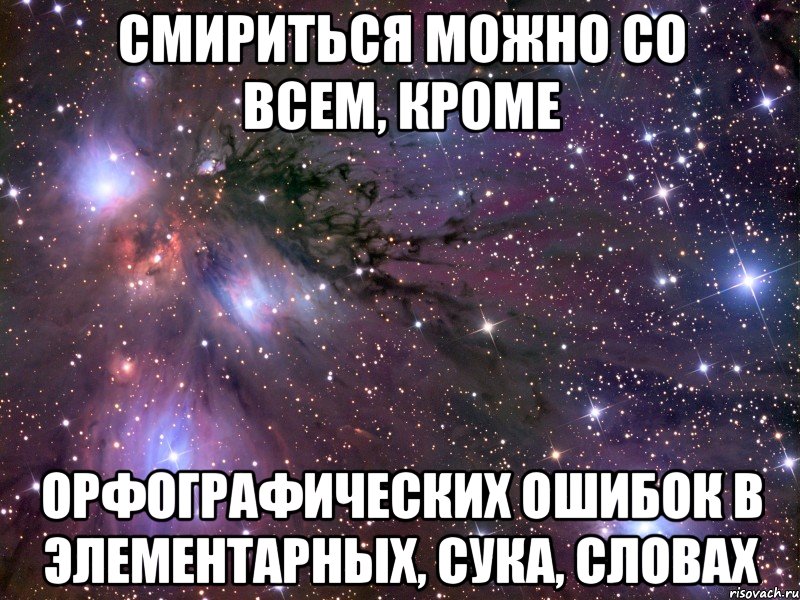 смириться можно со всем, кроме орфографических ошибок в элементарных, сука, словах, Мем Космос