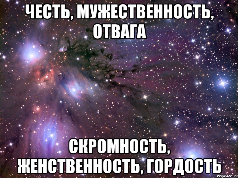 ЧЕСТЬ, МУЖЕСТВЕННОСТЬ, ОТВАГА СКРОМНОСТЬ, ЖЕНСТВЕННОСТЬ, ГОРДОСТЬ, Мем Космос