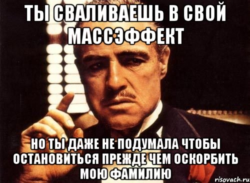 Ты сваливаешь в свой массэффект Но ты даже не подумала чтобы остановиться прежде чем оскорбить мою фамилию, Мем крестный отец