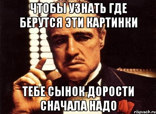 Чтобы узнать где берутся эти картинки Тебе сынок дорости сначала надо, Мем крестный отец