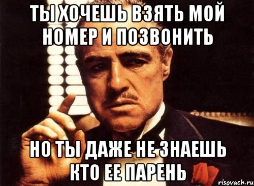 ты хочешь взять мой номер и позвонить но ты даже не знаешь кто ее парень, Мем крестный отец