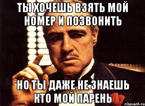 ты хочешь взять мой номер и позвонить но ты даже не знаешь кто мой парень, Мем крестный отец