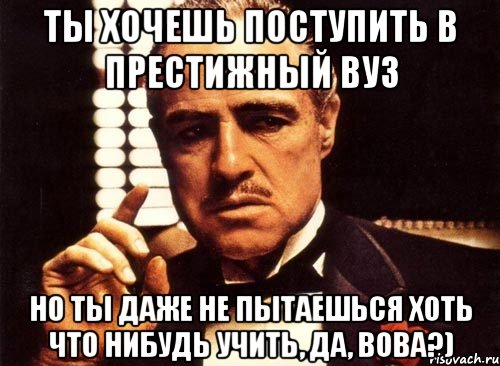 Ты хочешь поступить в престижный ВУЗ Но ты даже не пытаешься хоть что нибудь учить, да, Вова?), Мем крестный отец