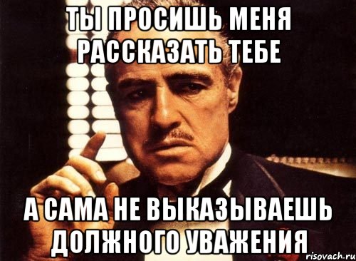 Ты просишь меня рассказать тебе А сама не выказываешь должного уважения, Мем крестный отец