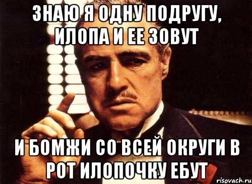 Знаю я одну подругу, Илопа И ее зовут И бомжи со всей округи В рот Илопочку ебут, Мем крестный отец