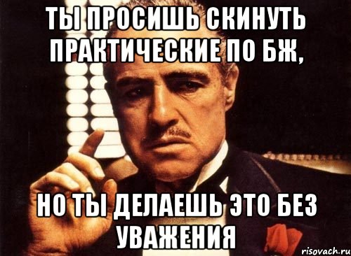 Ты просишь скинуть практические по БЖ, но ты делаешь это без уважения, Мем крестный отец