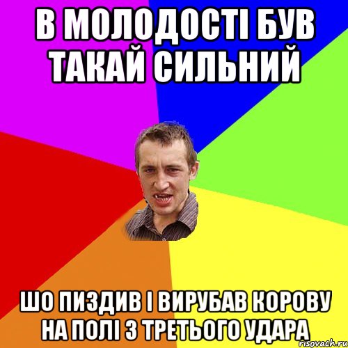 в молодості був такай сильний шо пиздив і вирубав корову на полі з третього удара, Мем Чоткий паца