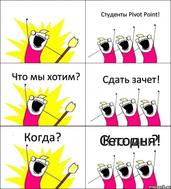 Кто мы? Студенты Pivot Point! Что мы хотим? Сдать зачет! Когда? Сегодня!, Комикс кто мы