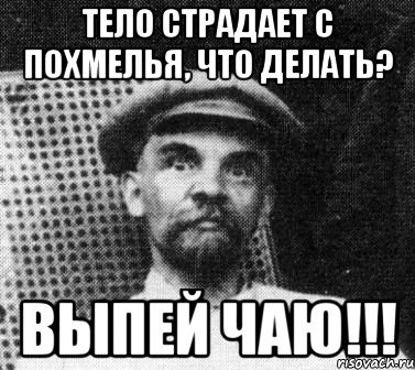 Тело страдает с похмелья, что делать? Выпей чаю!!!, Мем   Ленин удивлен