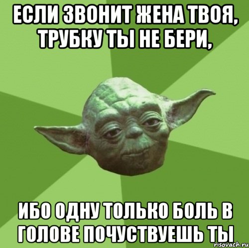 Если звонит жена твоя, трубку ты не бери, ибо одну только боль в голове почуствуешь ты, Мем Мастер Йода