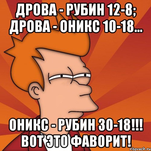 Дрова - Рубин 12-8; Дрова - Оникс 10-18... Оникс - Рубин 30-18!!! Вот это фаворит!, Мем Мне кажется или (Фрай Футурама)