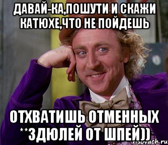 Давай-ка,пошути и скажи Катюхе,что не пойдешь отхватишь отменных **здюлей от Шпей)), Мем мое лицо