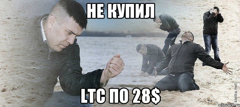 Не купил LTC по 28$, Мем Мужик сыпет песок на пляже